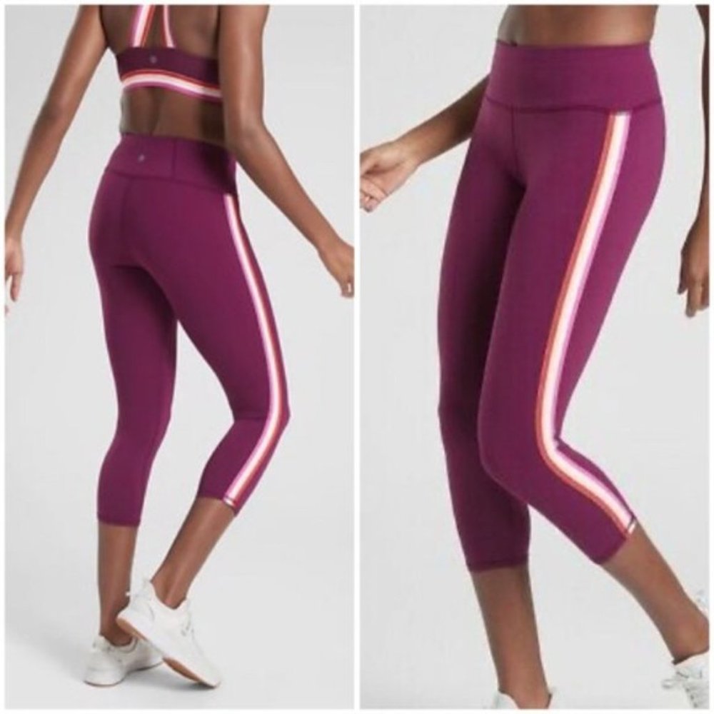 Athleta ~Contender Side Stripe Medium Capri Workout Leggings